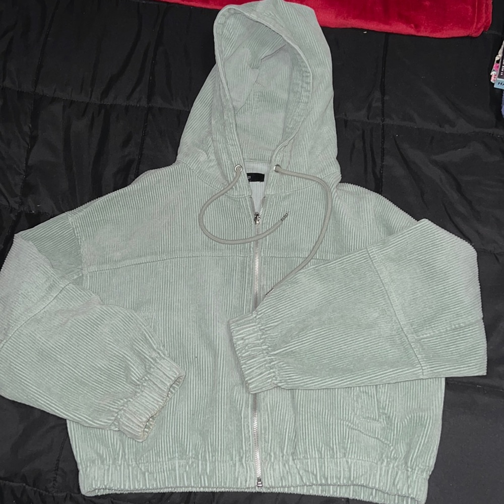 Corduroy cropped teal colored jacket